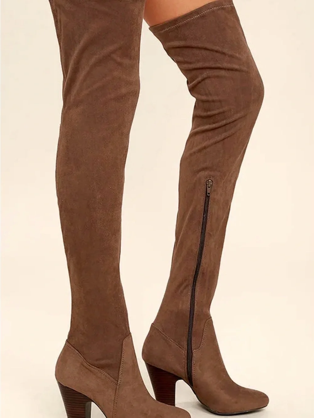 MIA Emelia Mocha Brown Suede Thigh High Over-the-Knee Zipper Heeled Boots